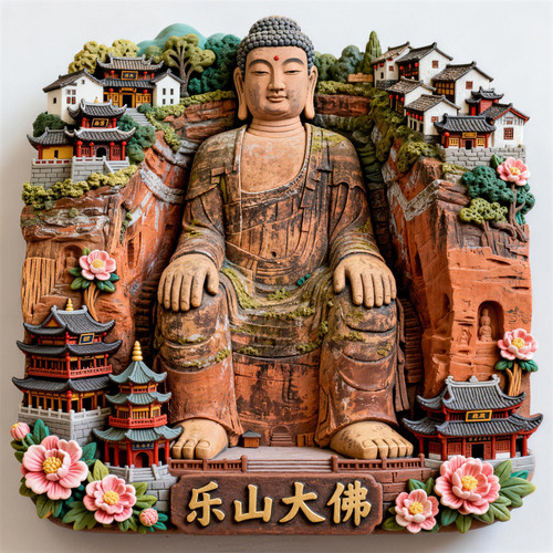 乐山大佛合金浮雕冰箱贴加强磁力