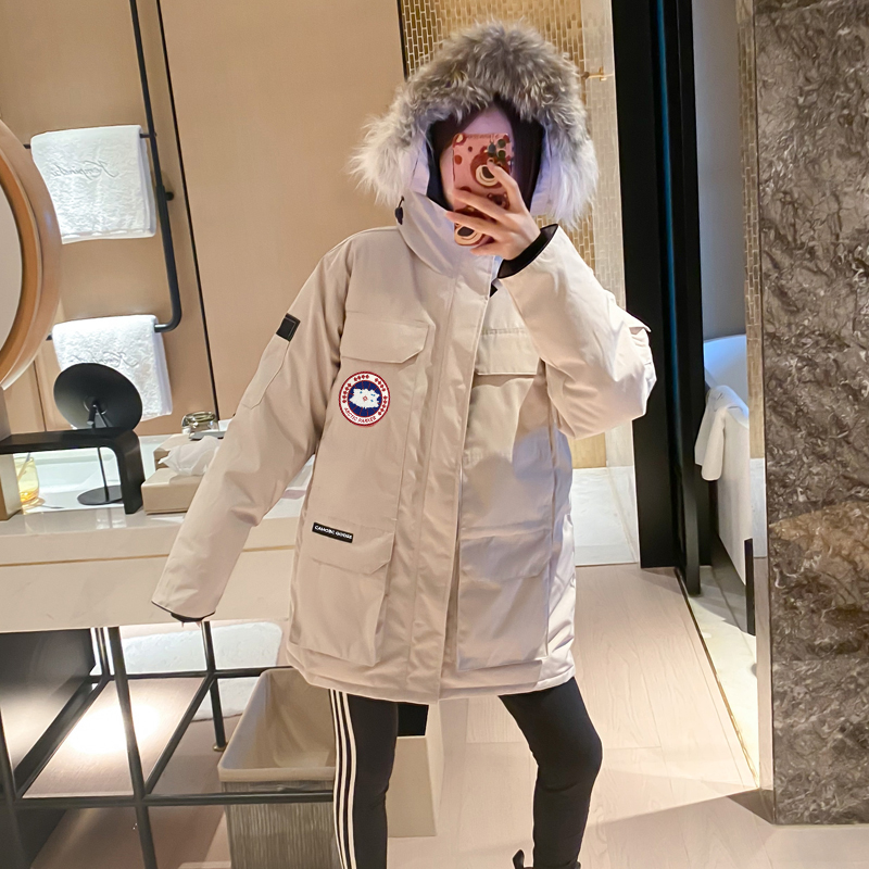旗舰店官方旗舰大鹅羽绒服女派克服2021年新款冬季中长款工装外套