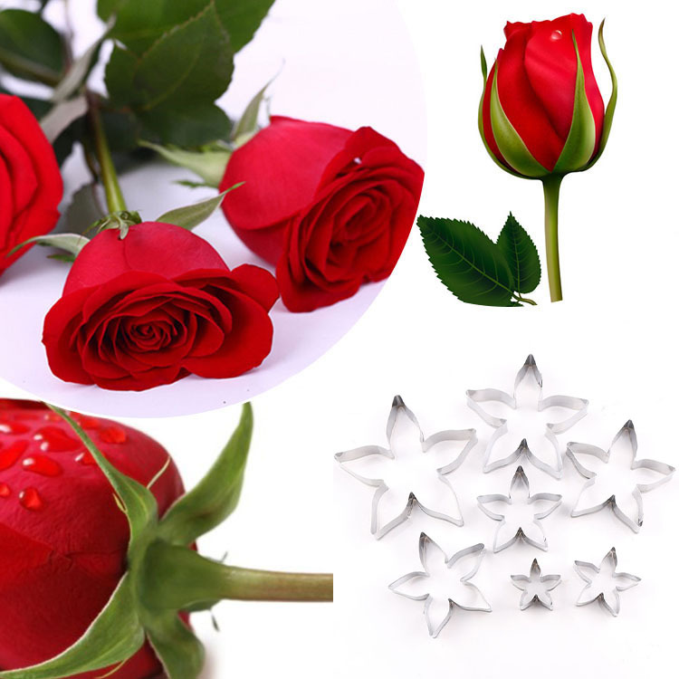 不锈钢英式糖花切模 玫瑰花花萼7件套模具