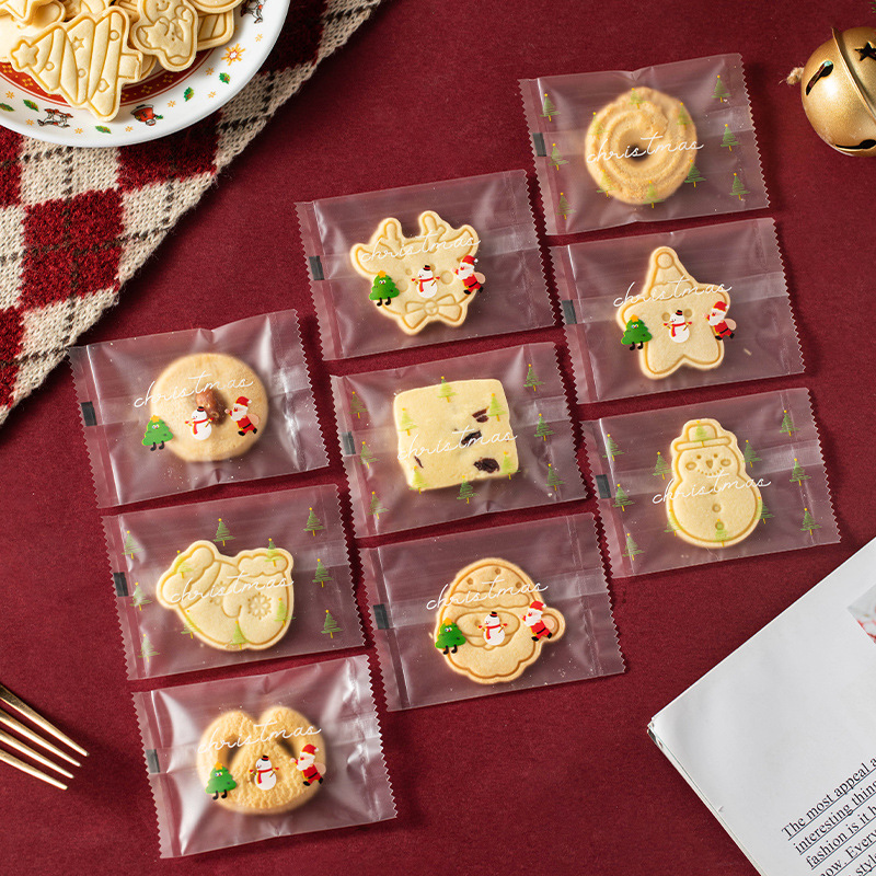 雪花酥包装袋磨砂饼干袋圣诞节曲奇奶枣自封袋烘焙小饼干机封袋子