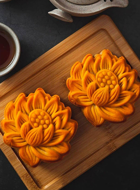 三木2025中国风福袋75克莲花月饼模具1模1片如意立体塑料手压中式