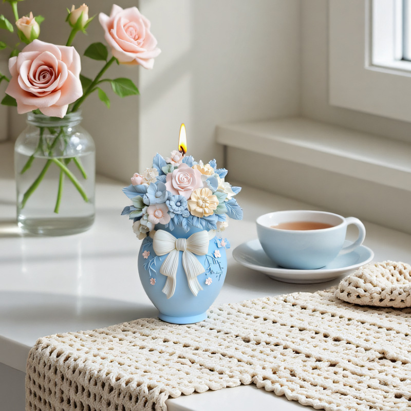 绮梦花篮香薰蜡烛硅胶模具DIY  创意蝴蝶结花瓶花艺手工模具