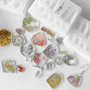 DIY几何图形耳坠滴胶挂件 吊坠耳饰环氧树脂不规则耳环硅胶模具