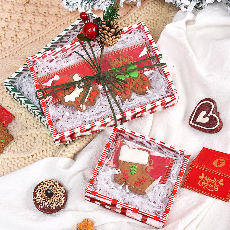 圣诞节糖霜饼干盒烘焙手工巧克力曲奇婚礼伴手礼新年透明包装盒
