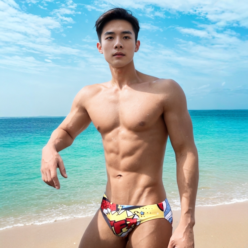 UXH男士卡通印花泳衣三角裤