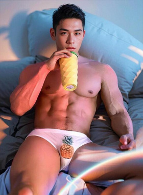 网红小猫白色三角裤冰丝青年卡通运动透气紧身男士低腰潮青年男生