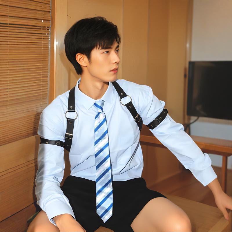 黑色PU皮扣可调节肩带肌肉胸带