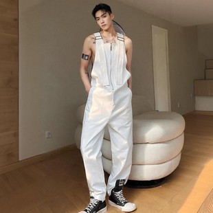 宽松吊带阔腿裤 ins绑带工装 背带裤 男士 背心休闲网红性感潮 连体裤