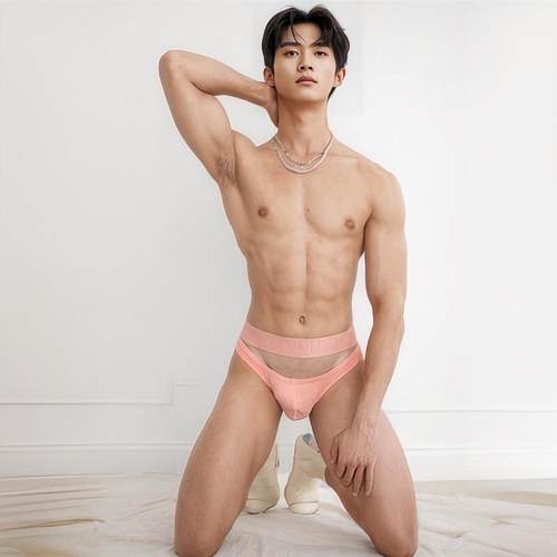 男士开口设计半包囊镂空激凸三角裤情趣低腰透气内裤舒适提臀性感