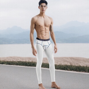 秋冬男士秋裤九分裤修身薄款莫代尔保暖裤时尚纯色中腰运动打底裤