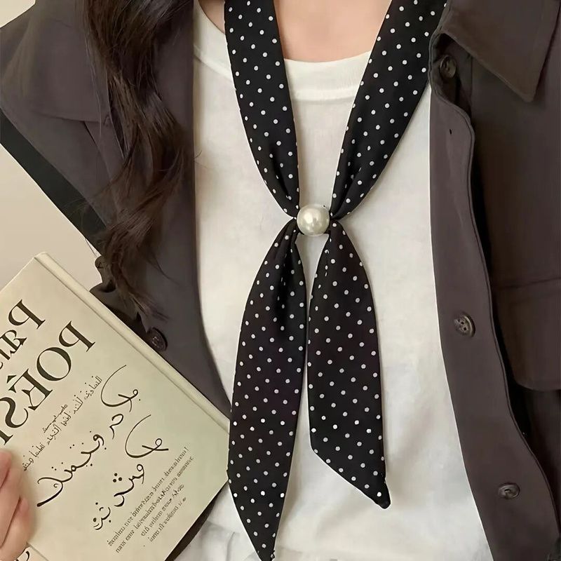 韩系黑色波点小长条丝巾女高级感