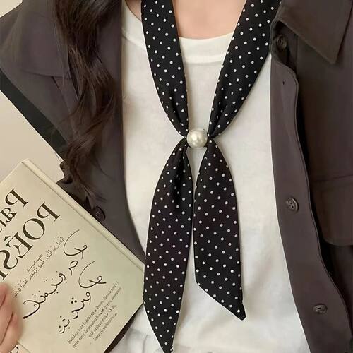 韩系黑色波点小长条丝巾女高级感