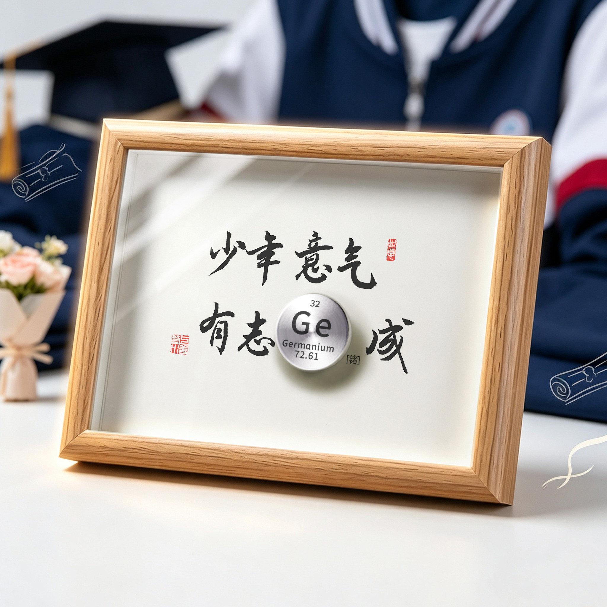 化学元素摆件装饰摆件可定制创意摆台木制画框办公桌少年意气有志