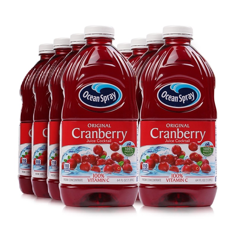美国进口OceanSpray优鲜沛蔓越莓汁1Lx12瓶果汁1.89L*8瓶调酒整箱