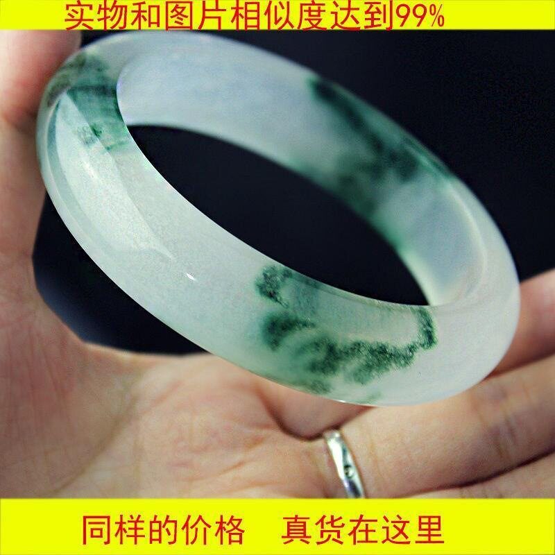 石英玉玉手镯冰糯种冰翠飘花浅绿山水飘花色玉镯子少女