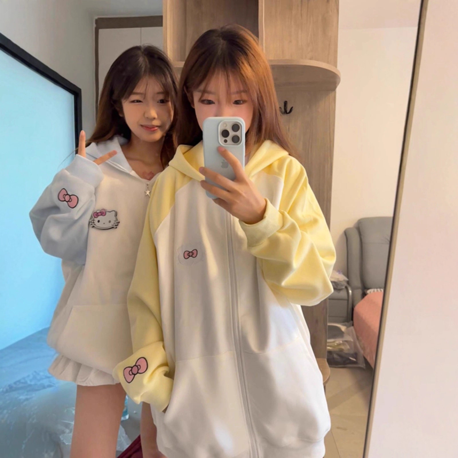 2025卡通凯蒂猫连帽卫衣女春秋新款美式宽松慵懒风拉链印花外套潮