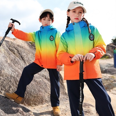 儿童户外登山服小学生校服幼儿园园服运动三件套彩虹套装冲锋衣