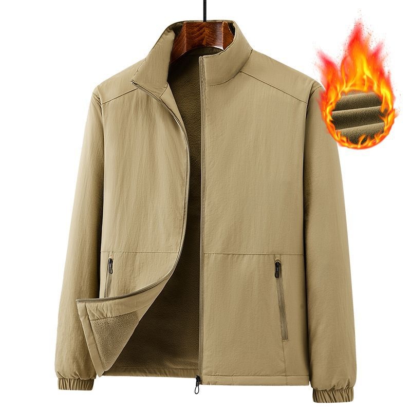 冬季新款加绒加厚夹克男士防风保暖外套大码中青年立领夹克跨境