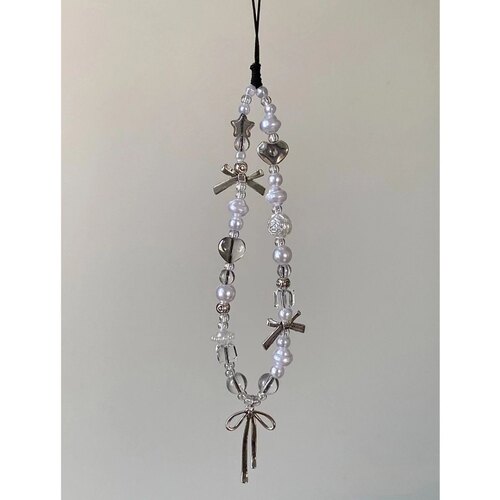 银色蝴蝶结ccd短款挂绳相机创意白色珍珠挂链配件包包装饰