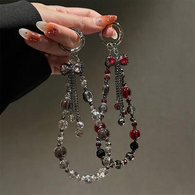 奢华高级感流苏蝴蝶结串珠手提链手腕挂绳手机壳钥匙扣包包挂件