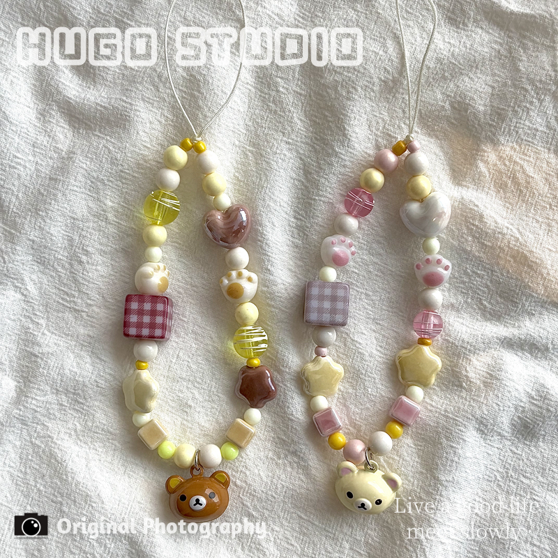 HUGO ins风可爱轻松熊铃铛串珠链ccd相机挂饰壳挂绳少女
