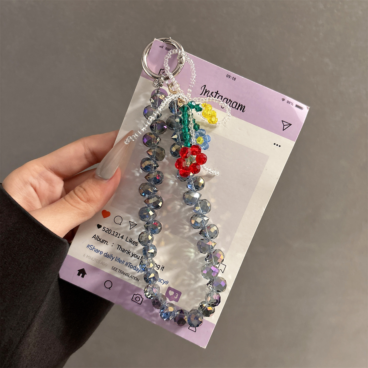 水晶花朵链条奢华水晶串珠手机壳链挂饰汽车钥匙包包挂件手拎短链