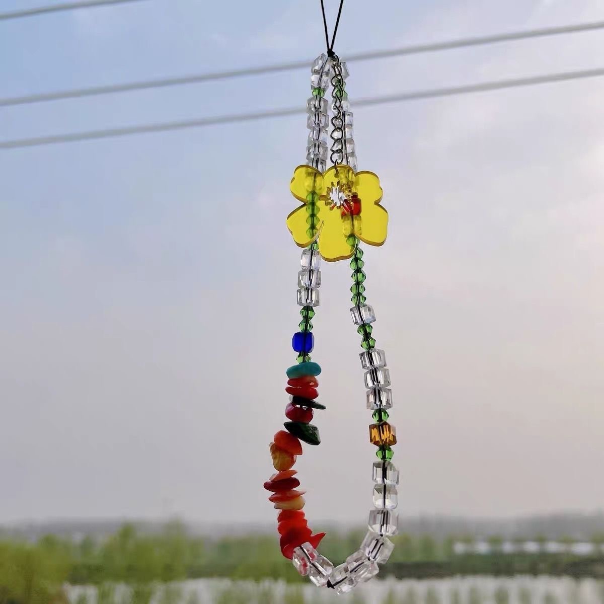 ins风花朵水晶串珠手机链网红同款y2k手机壳挂绳电话绳挂件挂饰女