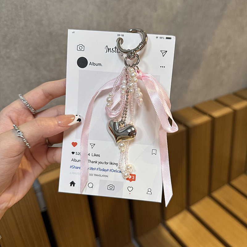 ins日韩芭蕾风串珠丝带蝴蝶结包包挂件少女甜美新款百搭饰品小众