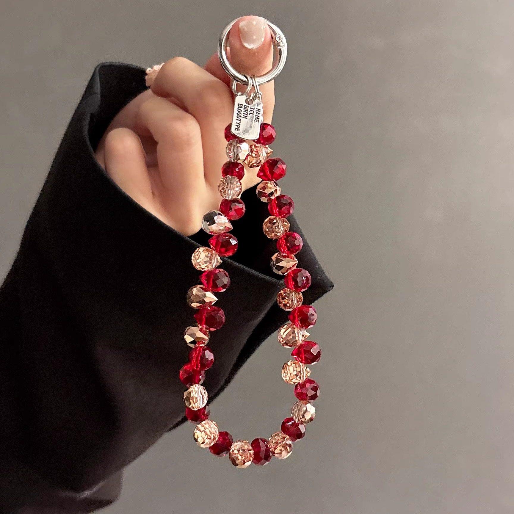 奢华高级感灰水晶串珠手提链手腕短挂绳壳汽车钥匙扣包包挂件