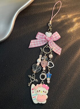 日韩系ins风甜美少女心透色蝴蝶结爱心链可爱百搭包包咕卡链