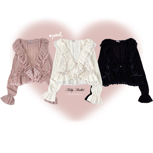 KittyBxllet原创【恋芙蕾】蕾蕾系带蝴蝶结蕾丝开衫外套