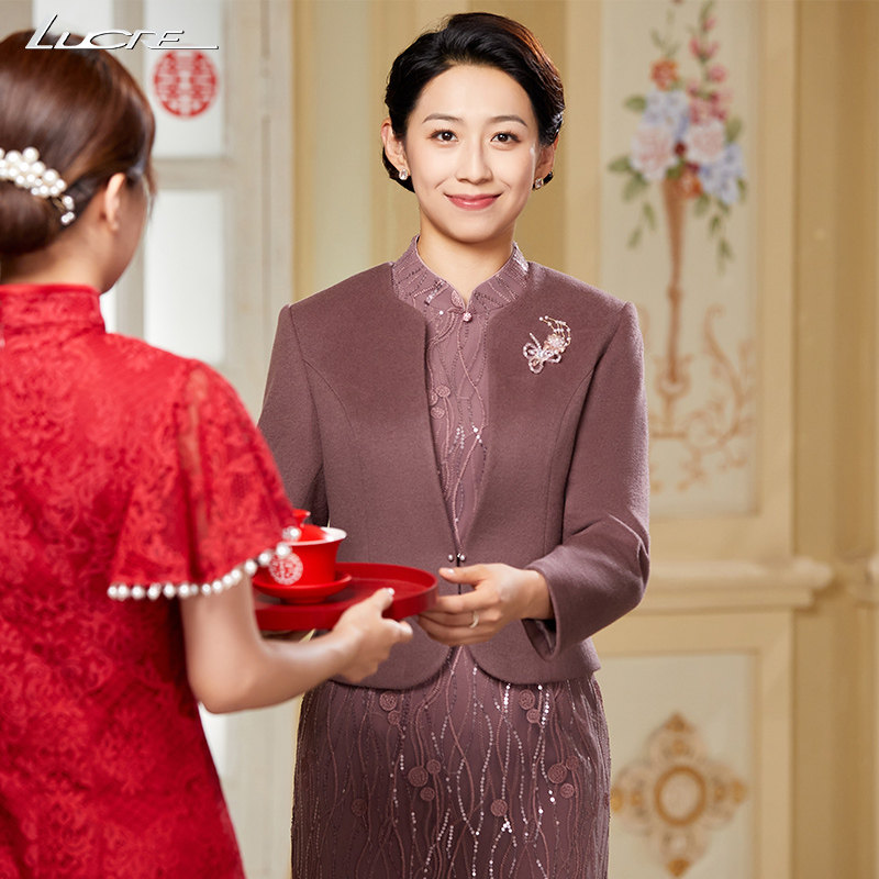 lucre 2022冬季羊毛喜婆婆婚宴装妈妈宴会礼服气质妈妈礼服两件套