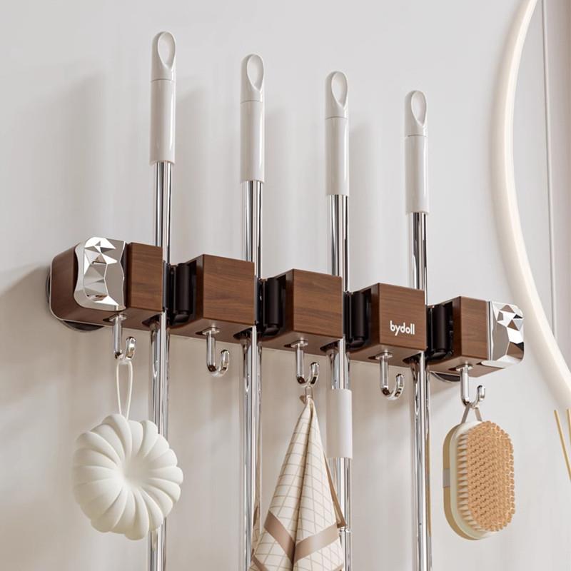 高端吸盘拖把夹木纹免打孔