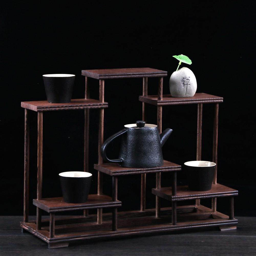 茶壶茶具紫砂壶架子鸡翅木博古架实木中式小型多宝阁底座盆景托架