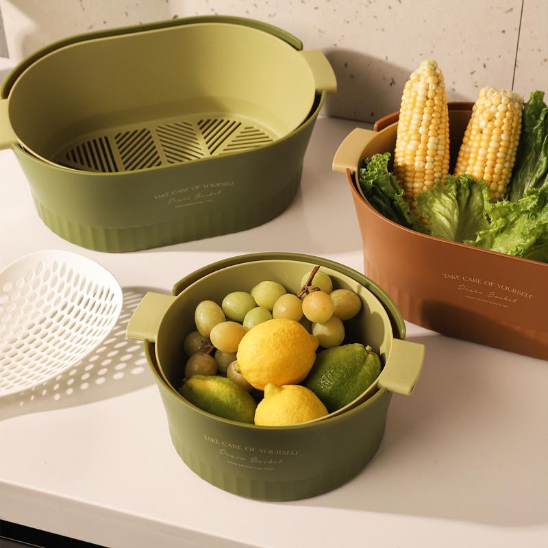 高颜值洗菜盆子双层篮子沥