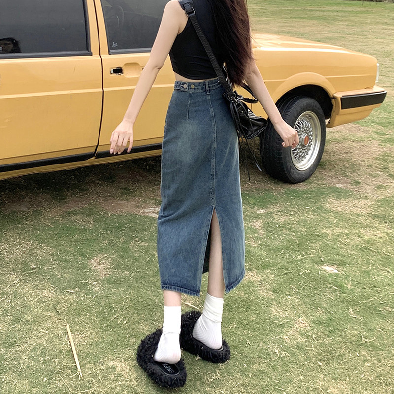 开叉牛仔女2025新款夏季包臀设计感半裙小个子a字