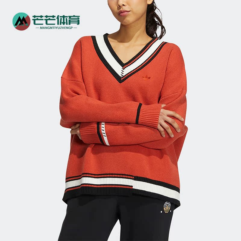 阿迪达斯女复古运动V领套头衫