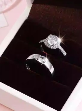 结婚仿真假莫桑钻戒情侣对戒活口可调节戒指求婚纱照礼仪式用道具