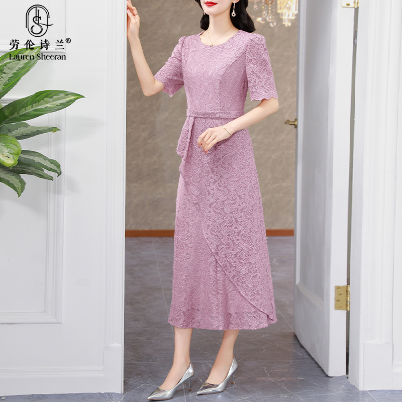 高级感婚宴礼服中年妈妈连衣裙女2025新款夏季高贵阔太太蕾丝裙子