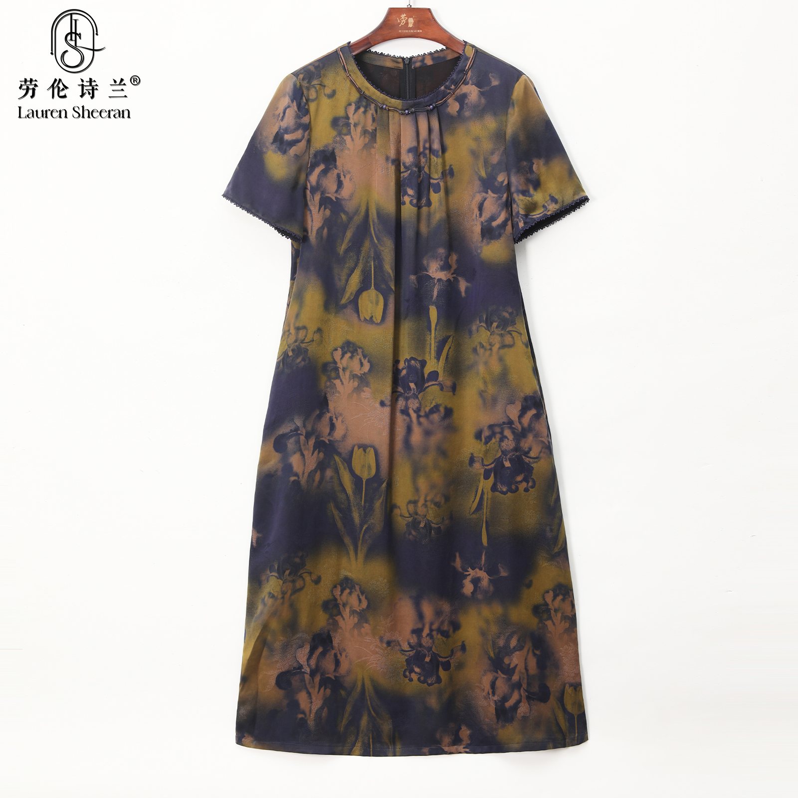 专柜正品花罗香云纱真丝连衣裙女2025新款夏季桑蚕丝中长款妈妈装
