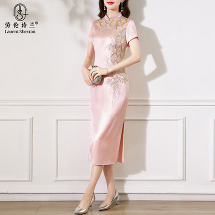 妈妈礼服女婚宴连衣裙气质高贵平时可穿醋酸喜婆婆旗袍敬酒服显瘦