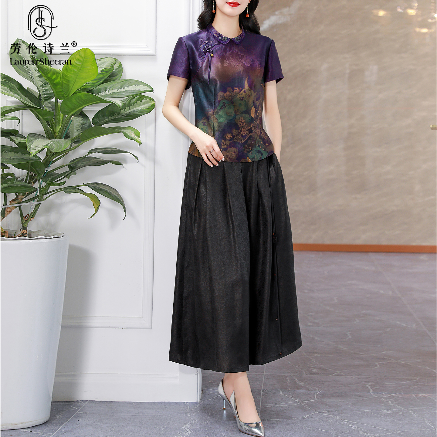 高端品牌花罗香云纱真丝两件套女