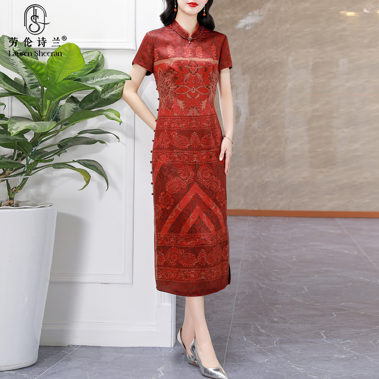 高端品牌花罗香云纱真丝连衣裙女