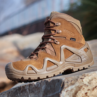 IODSON棕色中帮登山鞋 男超轻战术靴沙漠靴户外防滑耐磨防水徒步鞋