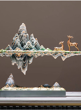 精品假山悬浮摆件轻奢新中式家用客厅玄关办公室桌面装饰礼品盒装