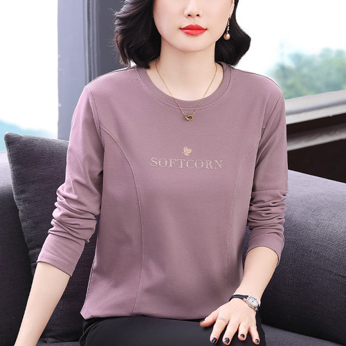 妈妈秋季拼接长袖T恤中年女装