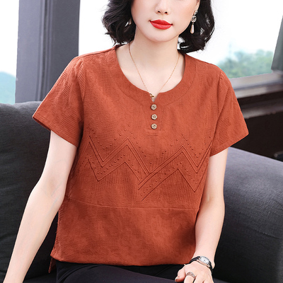 妈妈棉麻短袖T恤2025新款