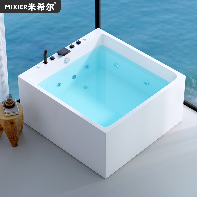 日式正方形浴缸家用小户型独立迷你深泡浴盆亚克力恒温按摩大浴池