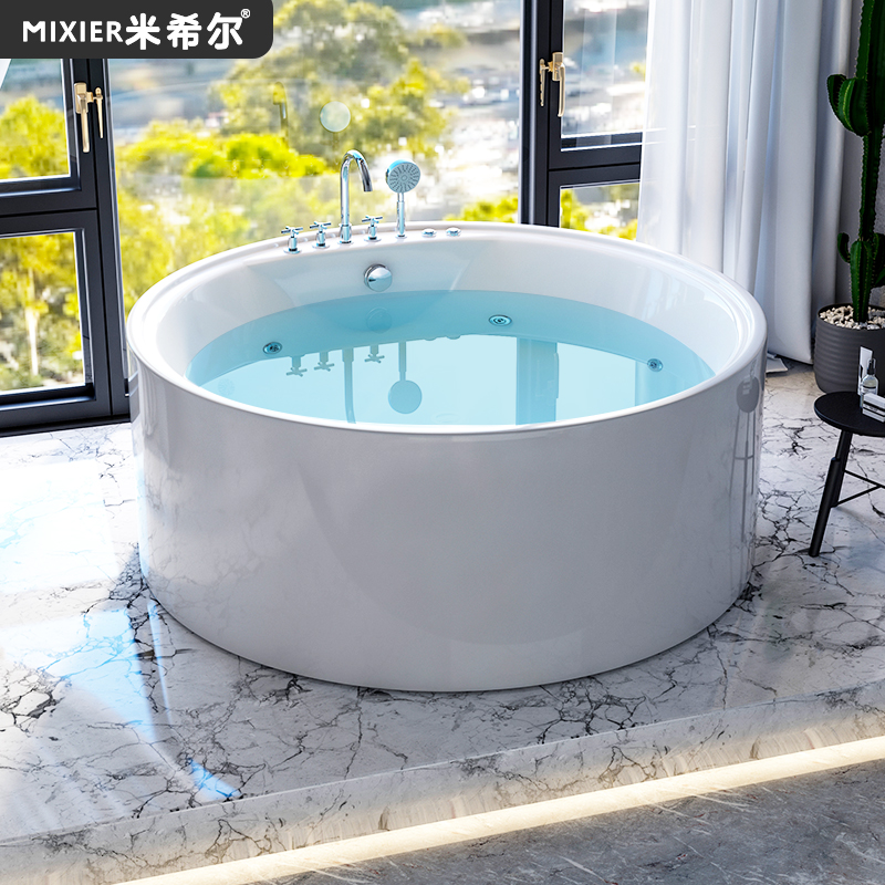 独立圆形浴缸家用亚克力恒温按摩双人浴盆小户型酒店浴池1.2-1.6m