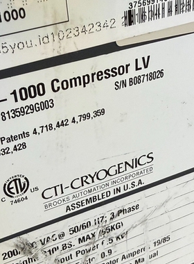 美国CTI-CRYOGENICS IS-1000低温泵压缩机 议价